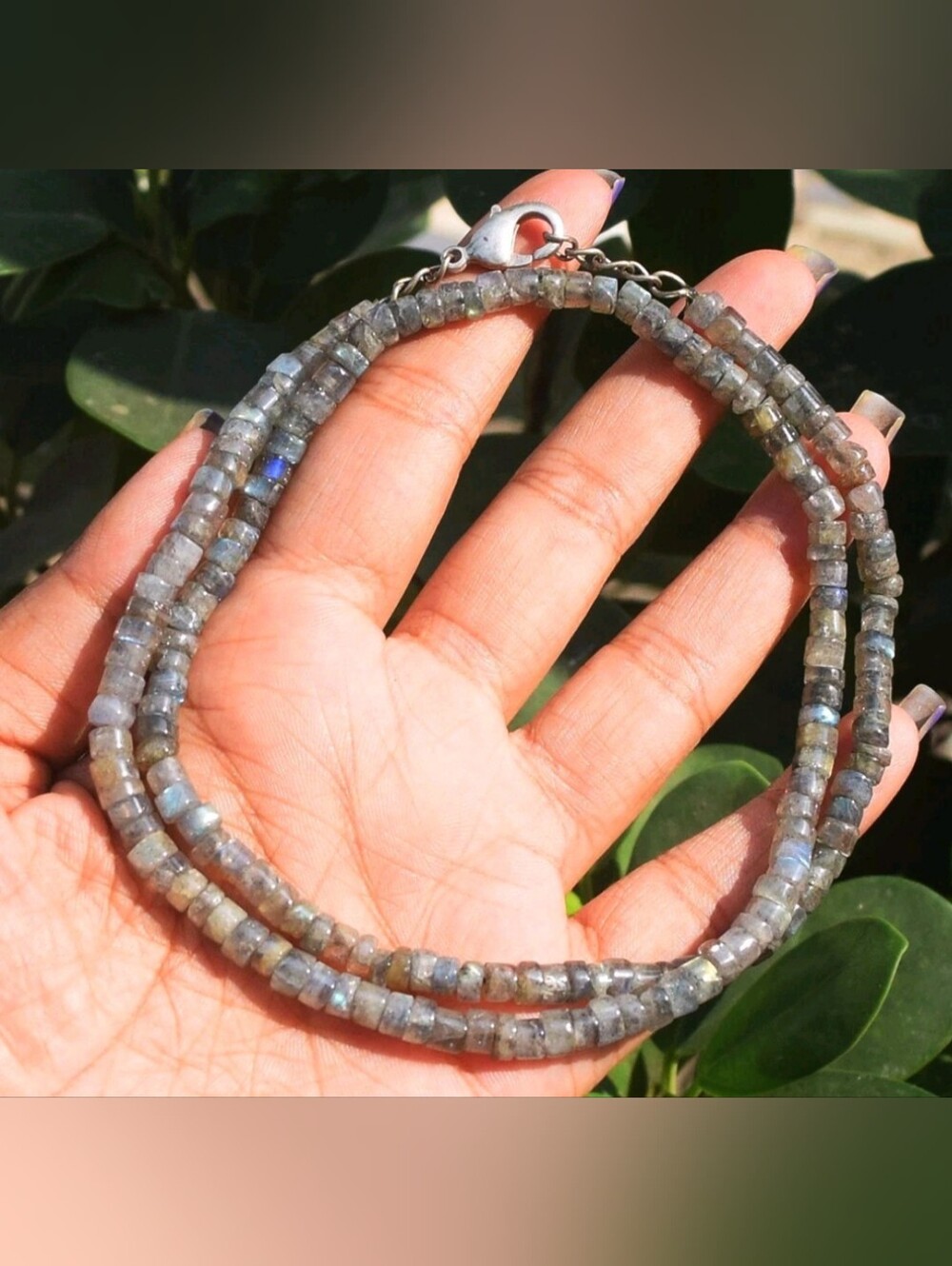 Labradorite Beaded Double Strand Necklace - Gray Blue Flash